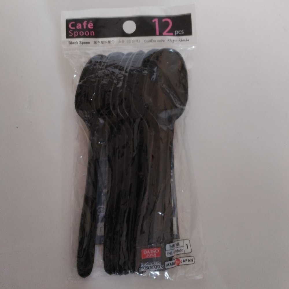 Black Plastic Cafe Spoons from Japan Disposable 12 pack